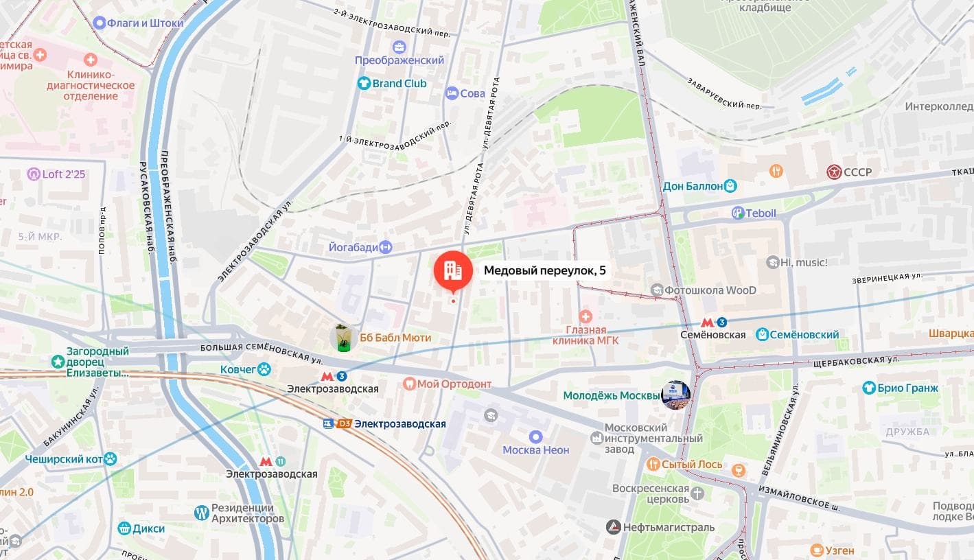 Карта района Медового переулка в Москве