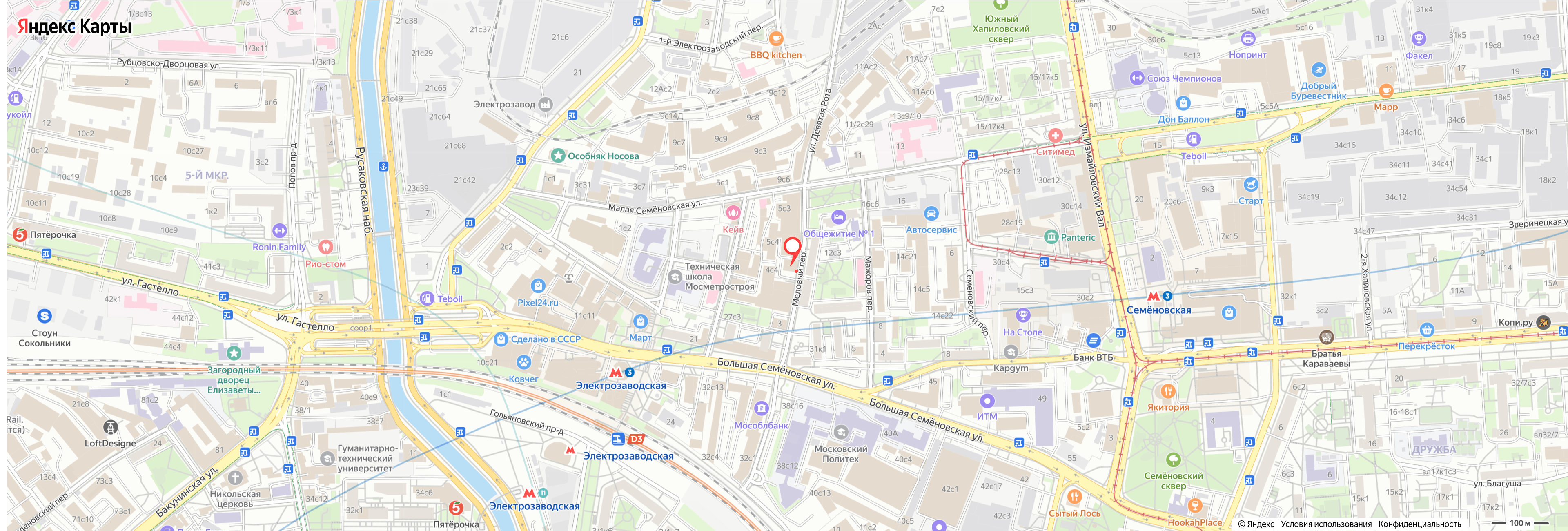 Яндекс Карта района Медового переулка, дом 5, Москва